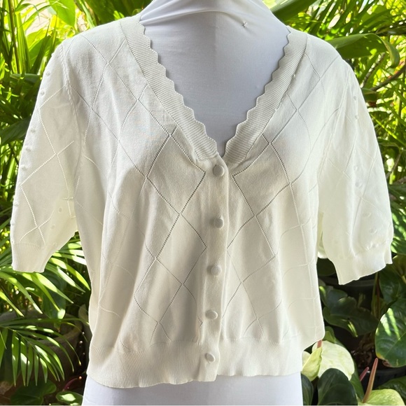 Grace Karin White Fitted Button Down Shirt cropped cardigan - Picture 1 of 7